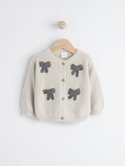 Grey 3D Bows Baby 100% Cotton Knitted Cardigan (0mths-2yrs) - Image 5 of 10