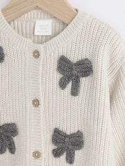 Grey 3D Bows Baby 100% Cotton Knitted Cardigan (0mths-2yrs) - Image 7 of 10