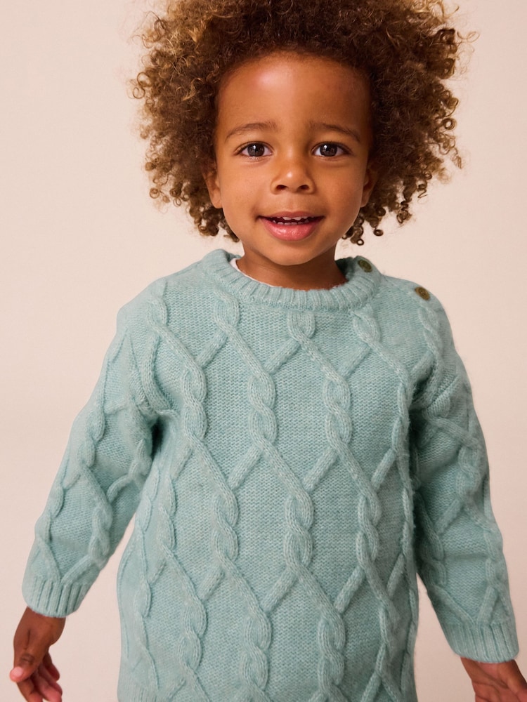 Mineral Green Cable Knit Crew Neck Jumper (3mths-7yrs) - Image 1 of 6