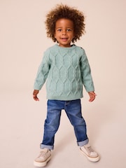 Mineral Green Cable Knit Crew Neck Jumper (3mths-7yrs) - Image 2 of 6