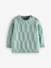 Mineral Green Cable Knit Crew Neck Jumper (3mths-7yrs) - Image 4 of 6