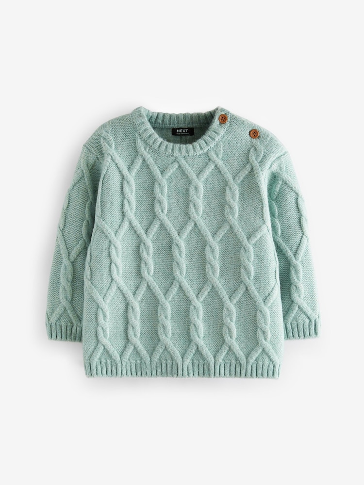 Mineral Green Cable Knit Crew Neck Jumper (3mths-7yrs) - Image 4 of 6