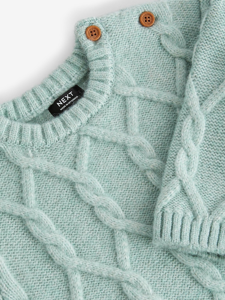 Mineral Green Cable Knit Crew Neck Jumper (3mths-7yrs) - Image 6 of 6