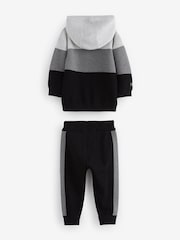 Black/Grey Knitted Textured 100% Cotton Hoodie and Joggers Set (3mths-7yrs) - Image 2 of 4
