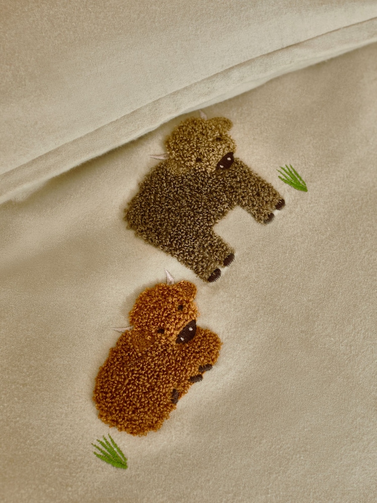 Natural Tufted Hamish Brushed 100% Cotton Duvet Cover and Pillowcase Set - Image 3 of 4