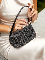 Linzi Black Dignity Diamante Shoulder Bag - Image 1 of 4