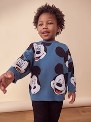 Teal Blue Mickey Mouse Knitted Crew Neck Jumper (3mths-7yrs) - Image 1 of 7