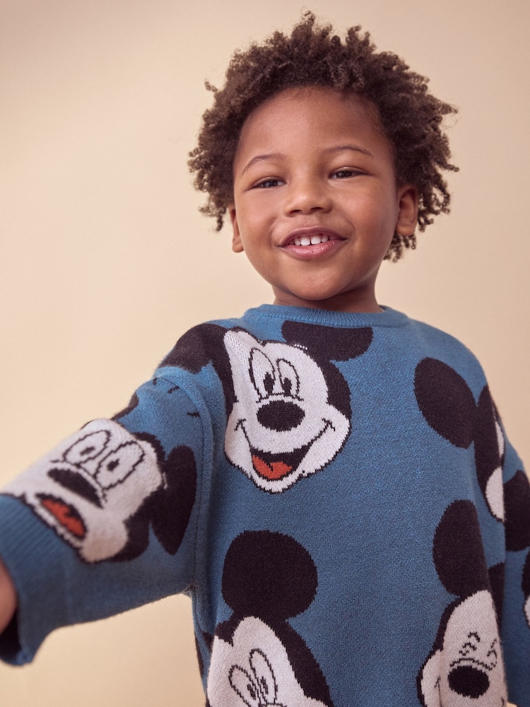 Teal Blue Mickey Mouse Knitted Crew Neck Jumper (3mths-7yrs) - Image 4 of 7