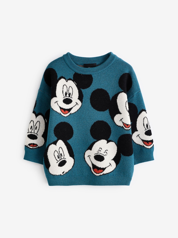 Teal Blue Mickey Mouse Knitted Crew Neck Jumper (3mths-7yrs) - Image 5 of 7