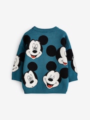 Teal Blue Mickey Mouse Knitted Crew Neck Jumper (3mths-7yrs) - Image 6 of 7