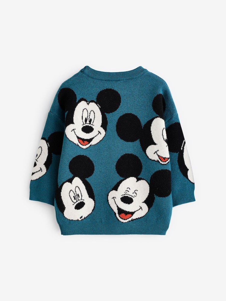 Teal Blue Mickey Mouse Knitted Crew Neck Jumper (3mths-7yrs) - Image 6 of 7