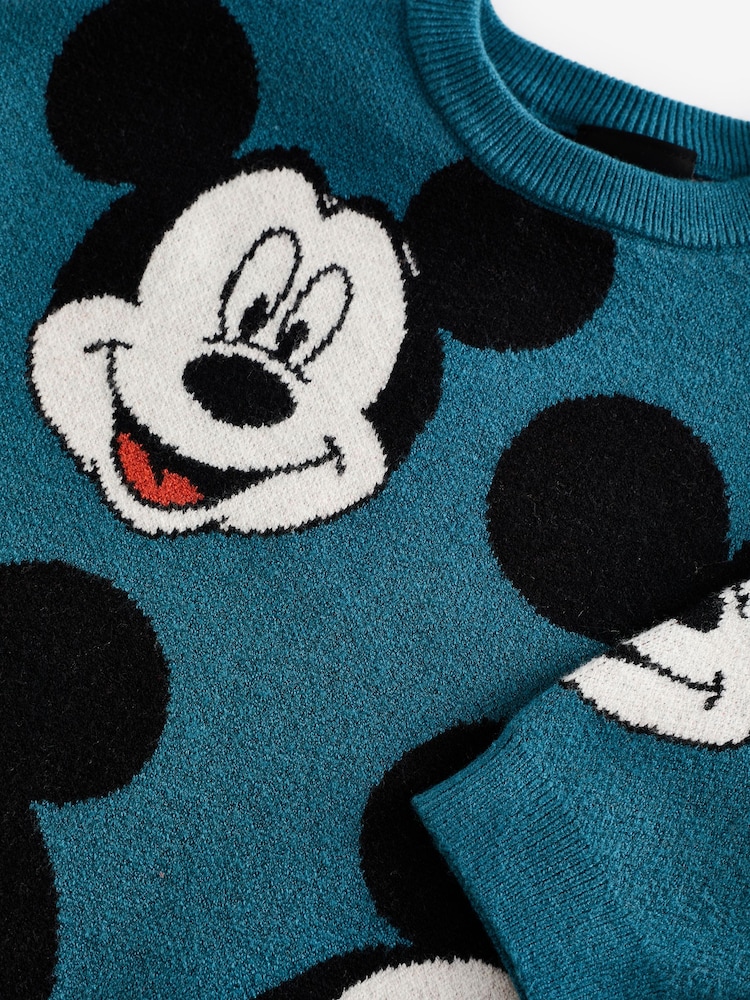 Teal Blue Mickey Mouse Knitted Crew Neck Jumper (3mths-7yrs) - Image 7 of 7