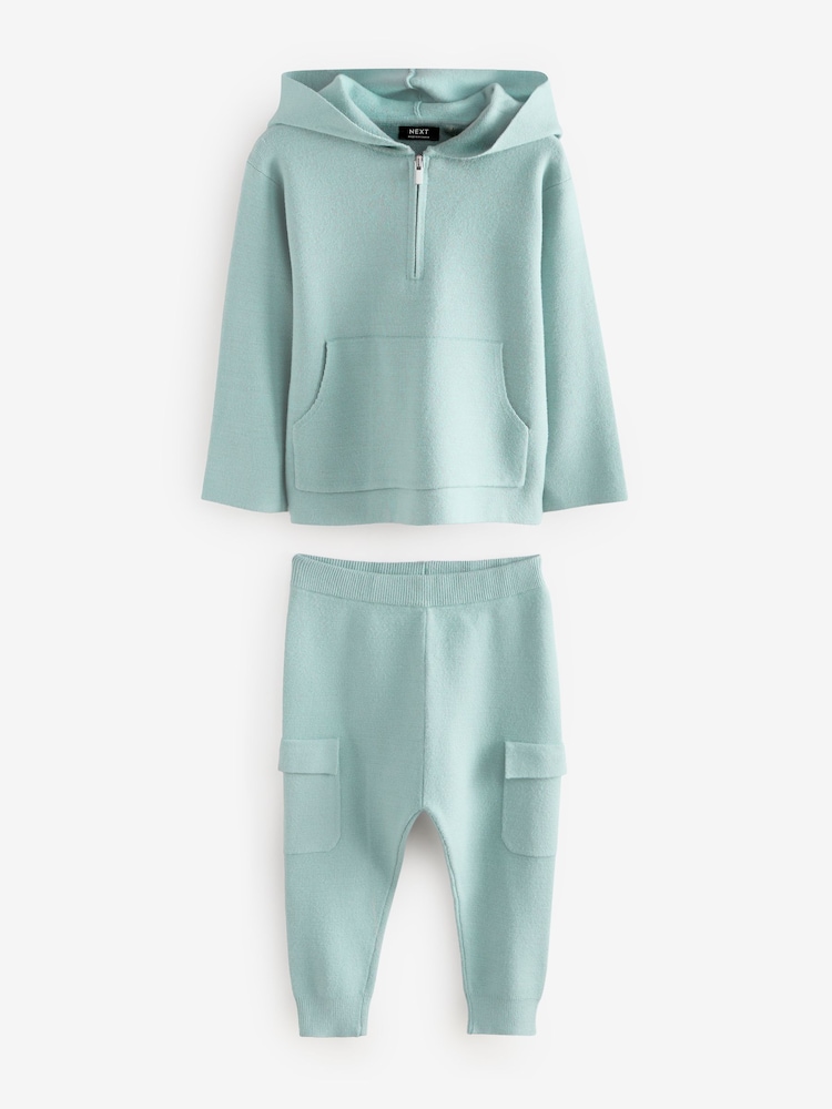 Blue Knitted Zip Neck Utility Hoodie and Joggers Set (3mths-7yrs) - Image 1 of 3