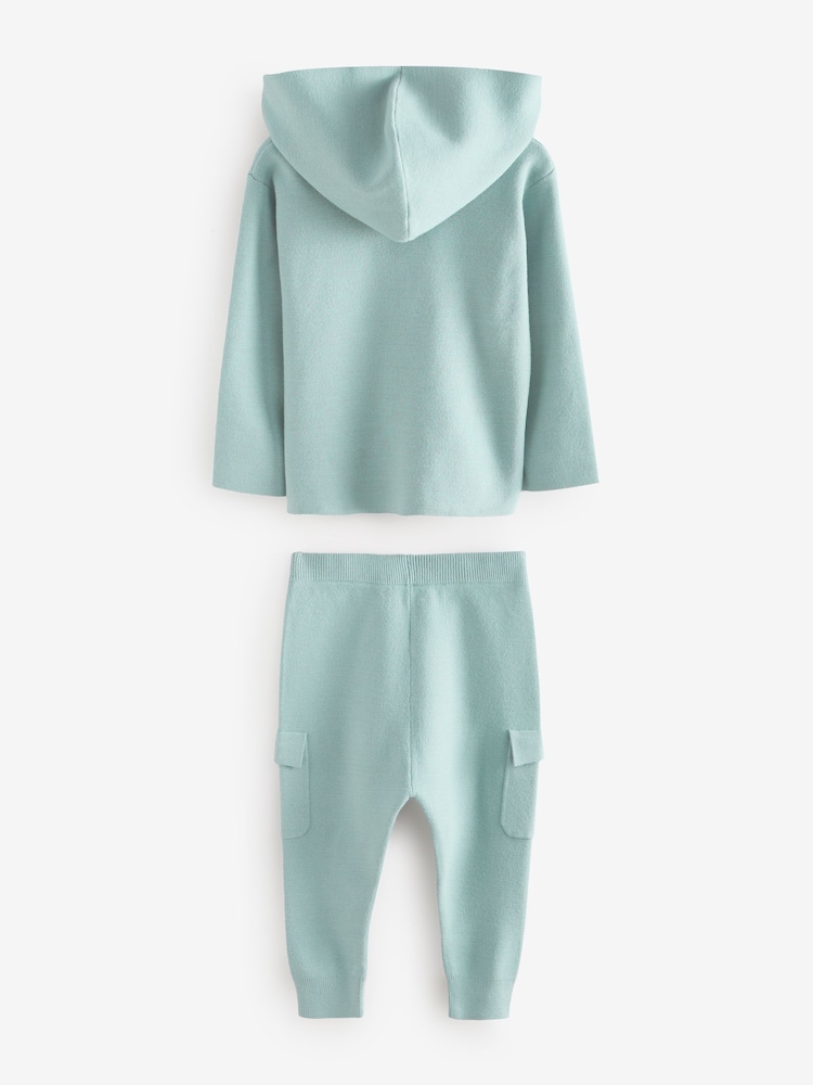 Blue Knitted Zip Neck Utility Hoodie and Joggers Set (3mths-7yrs) - Image 2 of 3