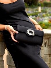 Linzi Black Wonder Satin Diamante Clutch Bag - Image 1 of 2