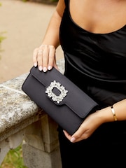 Linzi Black Wonder Satin Diamante Clutch Bag - Image 2 of 2