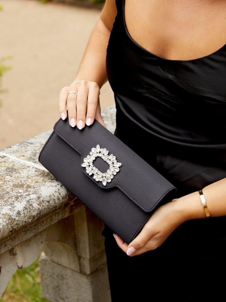 Linzi Black Wonder Satin Diamante Clutch Bag - Image 2 of 2
