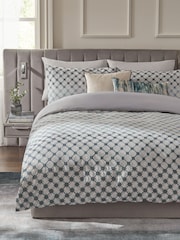 Blue Geometric 100% Cotton 200TC Jacquard Duvet Cover and Pillowcase Set - Image 1 of 4