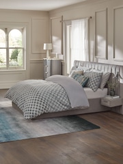 Blue Geometric 100% Cotton 200TC Jacquard Duvet Cover and Pillowcase Set - Image 3 of 4