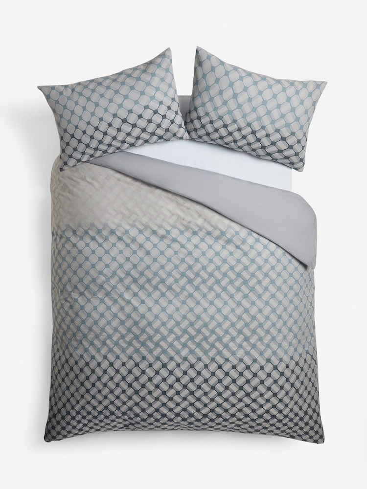 Blue Geometric 100% Cotton 200TC Jacquard Duvet Cover and Pillowcase Set - Image 4 of 4