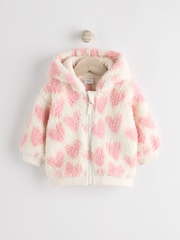 White/Pink Heart Baby Cosy Fleece Jacket (0mths-2yrs) - Image 1 of 7