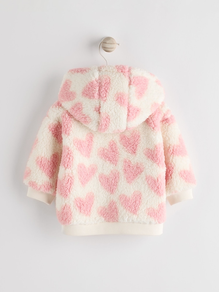 White/Pink Heart Baby Cosy Fleece Jacket (0mths-2yrs) - Image 2 of 7