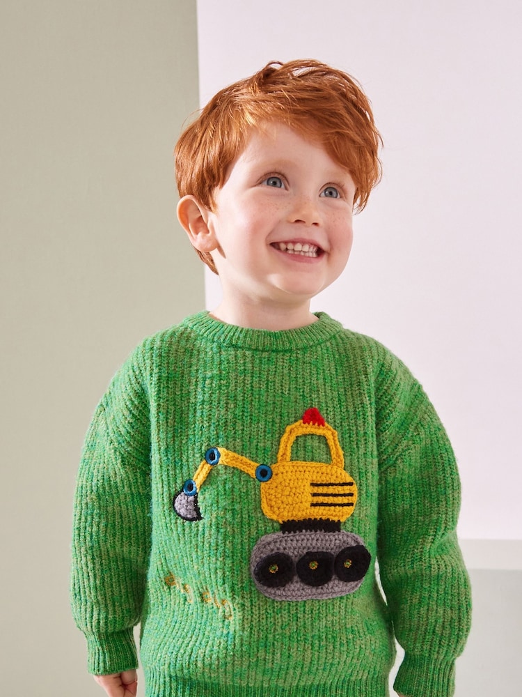Green Digger Knitted Crew Neck Jumper (3mths-7yrs) - Image 1 of 7 Green Digger Knitted Crew Neck Jumper (3mths-7yrs) - Image 1 of 7