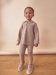Neutral Knitted Long Sleeve Polo And Joggers Set (3mths-7yrs) - Image 1 of 9