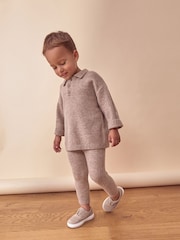 Neutral Knitted Long Sleeve Polo And Joggers Set (3mths-7yrs) - Image 2 of 9