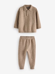 Neutral Knitted Long Sleeve Polo And Joggers Set (3mths-7yrs) - Image 5 of 9