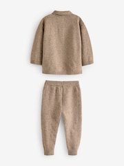 Neutral Knitted Long Sleeve Polo And Joggers Set (3mths-7yrs) - Image 6 of 9