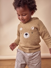 Tan Brown Bear Knitted Hoodie (3mths-7yrs) - Image 1 of 6