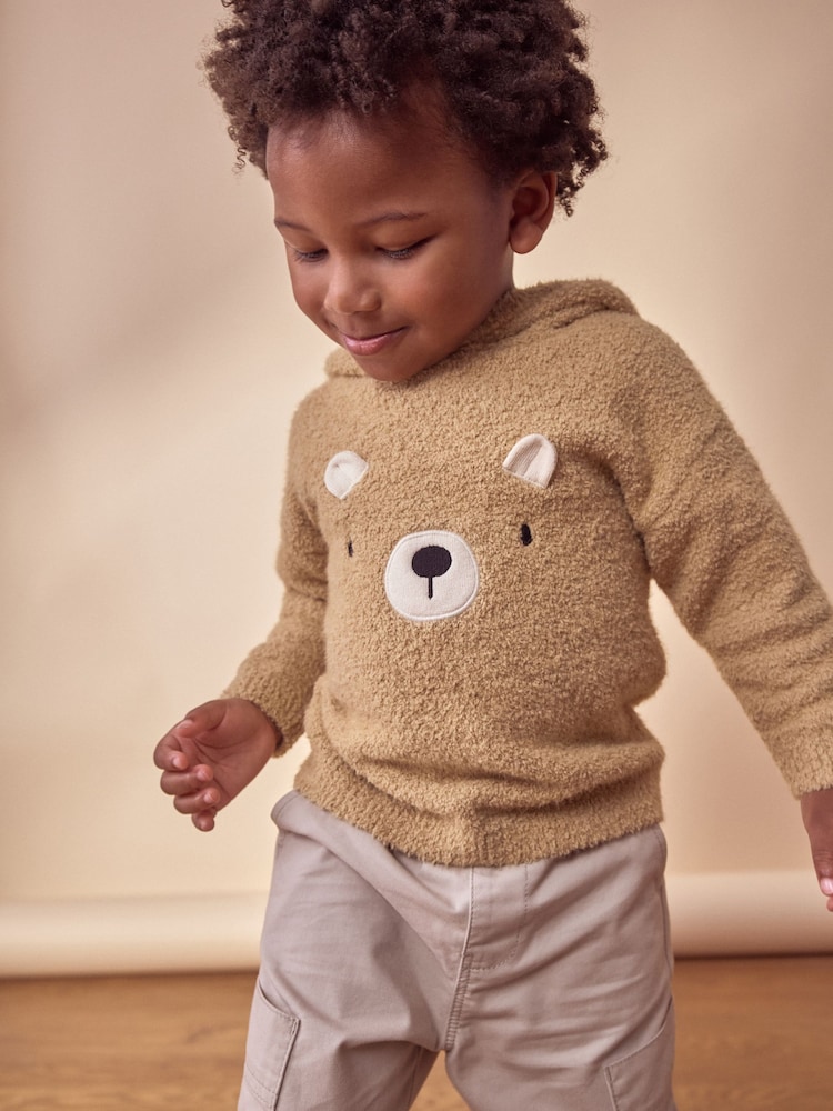 Tan Brown Bear Knitted Hoodie (3mths-7yrs) - Image 1 of 6