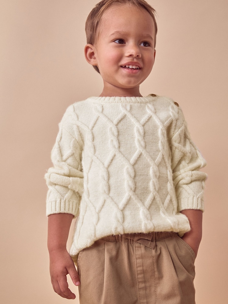 Ecru Cable Knit Crew Neck Jumper (3mths-7yrs) - Image 1 of 7