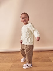 Ecru Cable Knit Crew Neck Jumper (3mths-7yrs) - Image 2 of 7