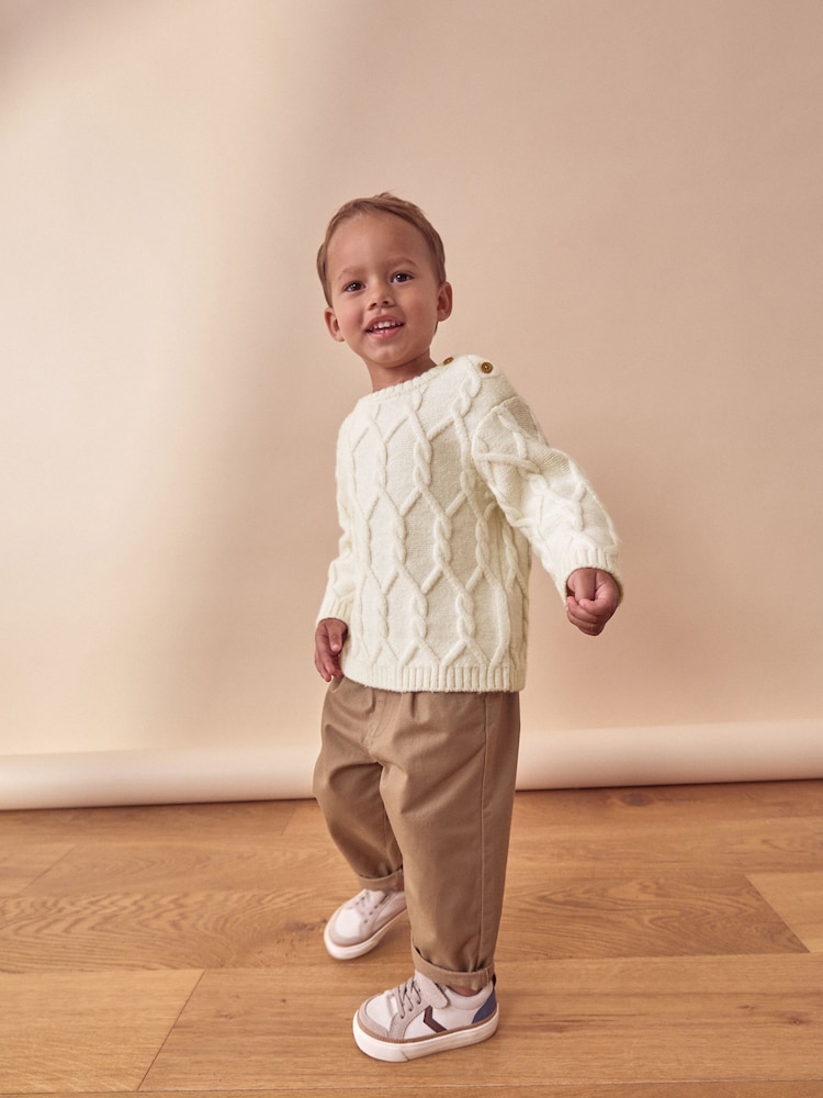 Ecru Cable Knit Crew Neck Jumper (3mths-7yrs) - Image 2 of 7
