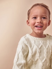 Ecru Cable Knit Crew Neck Jumper (3mths-7yrs) - Image 4 of 7