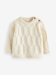 Ecru Cable Knit Crew Neck Jumper (3mths-7yrs) - Image 5 of 7