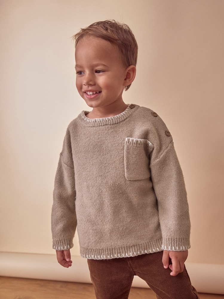 Neutral Knitted Crew Neck Jumper (3mths-7yrs) - Image 1 of 8
