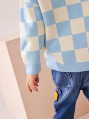 Blue Checkerboard Crew Neck Knitted Jumper (3mths-7yrs) - Image 4 of 7