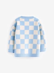 Blue Checkerboard Crew Neck Knitted Jumper (3mths-7yrs) - Image 6 of 7