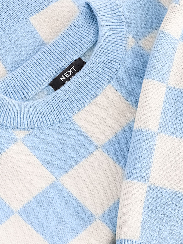 Blue Checkerboard Crew Neck Knitted Jumper (3mths-7yrs) - Image 7 of 7