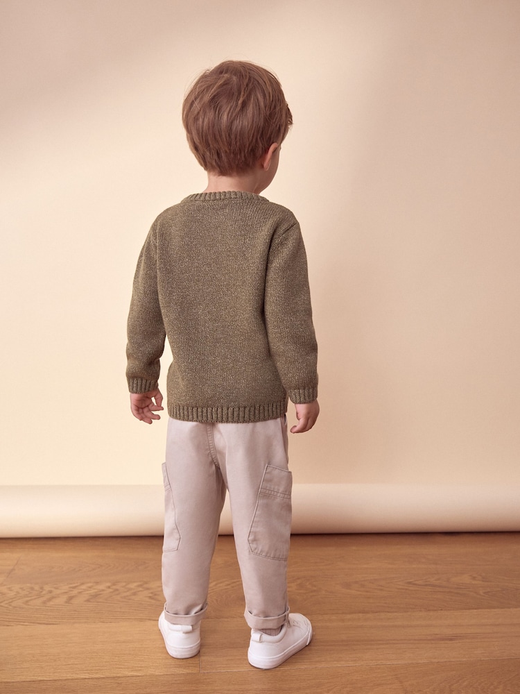 Khaki Green Safari Animals Crew Neck Knitted 100% Cotton Jumper (3mths-7yrs) - Image 2 of 7