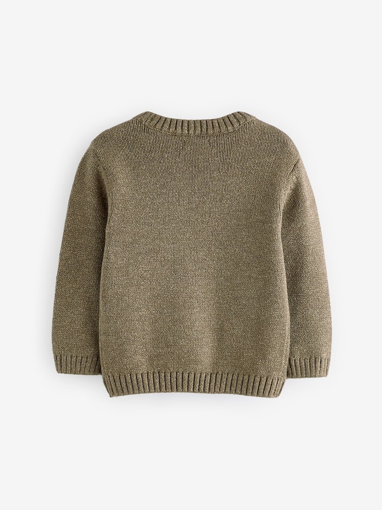 Khaki Green Safari Animals Crew Neck Knitted 100% Cotton Jumper (3mths-7yrs) - Image 6 of 7