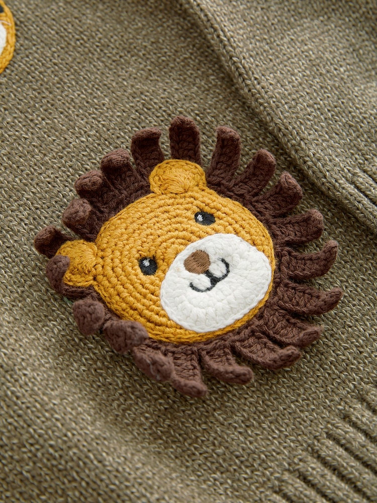 Khaki Green Safari Animals Crew Neck Knitted 100% Cotton Jumper (3mths-7yrs) - Image 7 of 7 Khaki Green Safari Animals Crew Neck Knitted 100% Cotton Jumper (3mths-7yrs) - Image 7 of 7