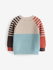 Blue/Neutral Train Knitted 100% Cotton Crew Neck Jumper (3mths-7yrs) - Image 3 of 4