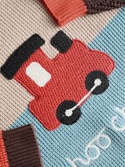 Blue/Neutral Train Knitted 100% Cotton Crew Neck Jumper (3mths-7yrs) - Image 4 of 4
