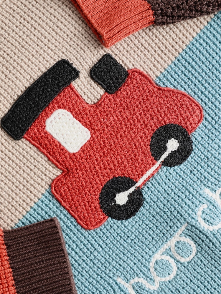 Blue/Neutral Train Knitted 100% Cotton Crew Neck Jumper (3mths-7yrs) - Image 4 of 4