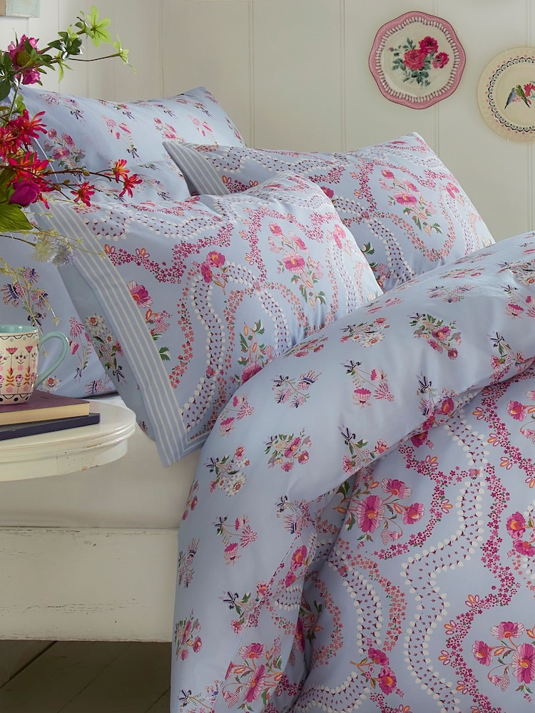 Cath Kidston Blue Set Of 2 Affinity Floral 100% Cotton Pillowcases - Image 1 of 3