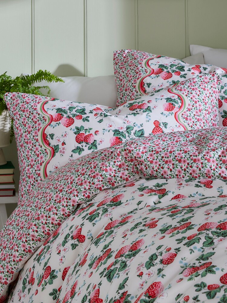 Cath Kidston Pink Set Of 2 Strawberry 100% Cotton Pillowcases - Image 1 of 3